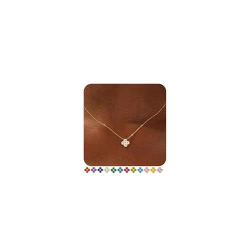 Detalle de FUNEIA Collier trefle à 4 feuilles en plaqué or 18k avec zircone cubique – longueur ajustable