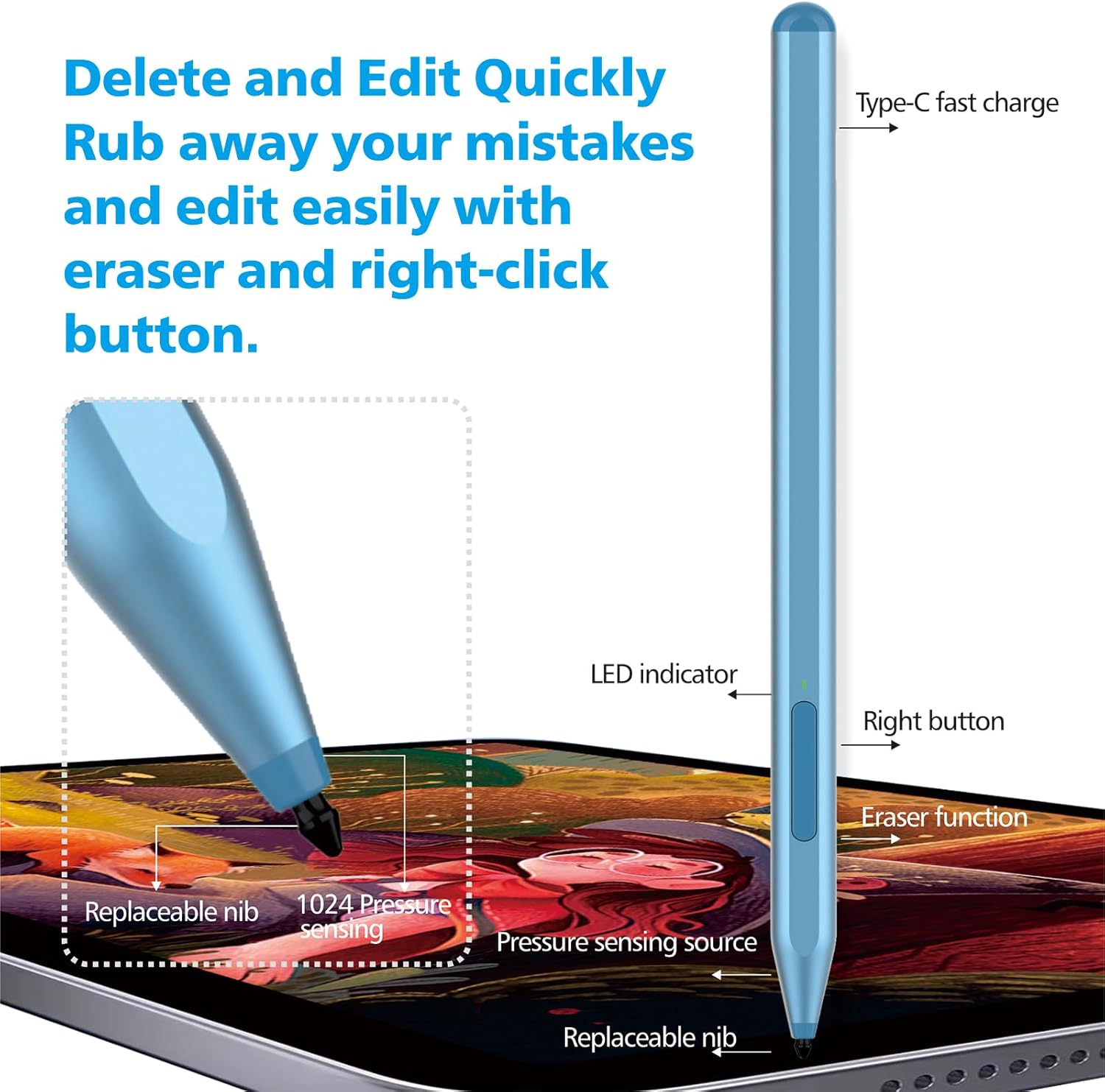 Thumbnail 4 de Milikilo Eingabestift F97 für Microsoft Surface Pro / Go / Book / Studio (1024 Druckstufen, mit Radiergummi-Seitentaste)