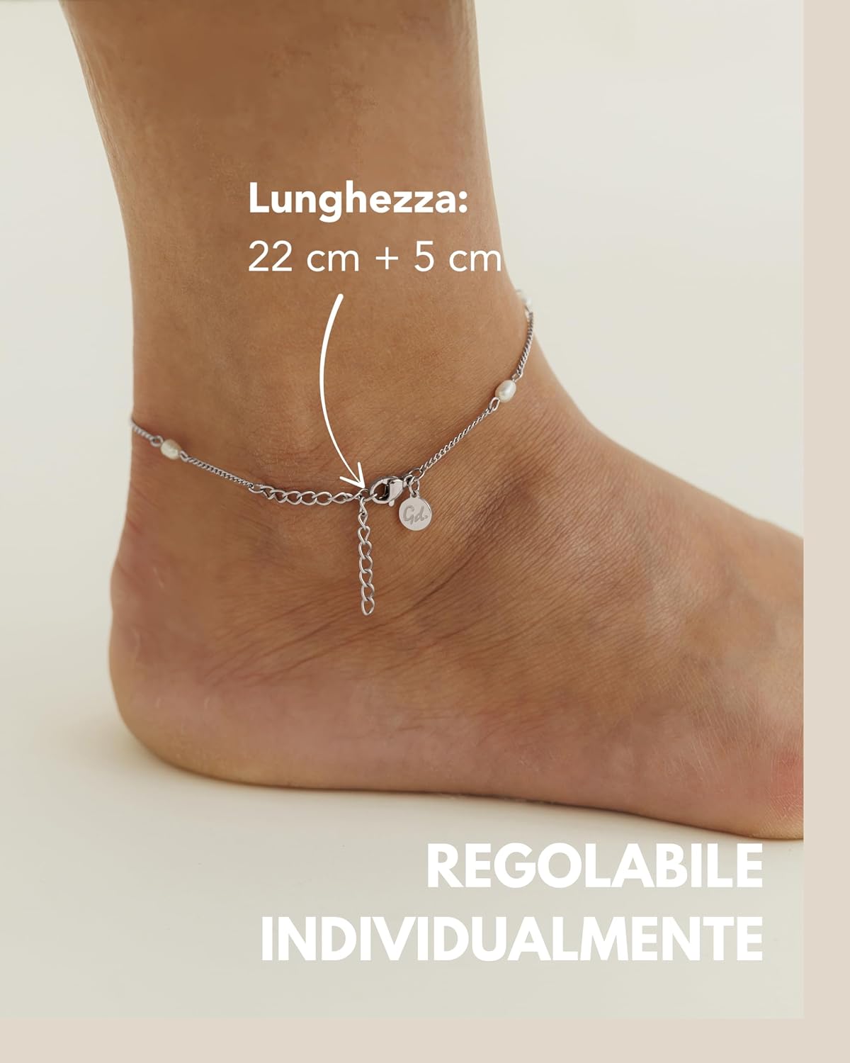 Detalle de GD GOOD.designs Cavigliera con vere perle d'acqua dolce – Cavigliera impermeabile regolabile da donna