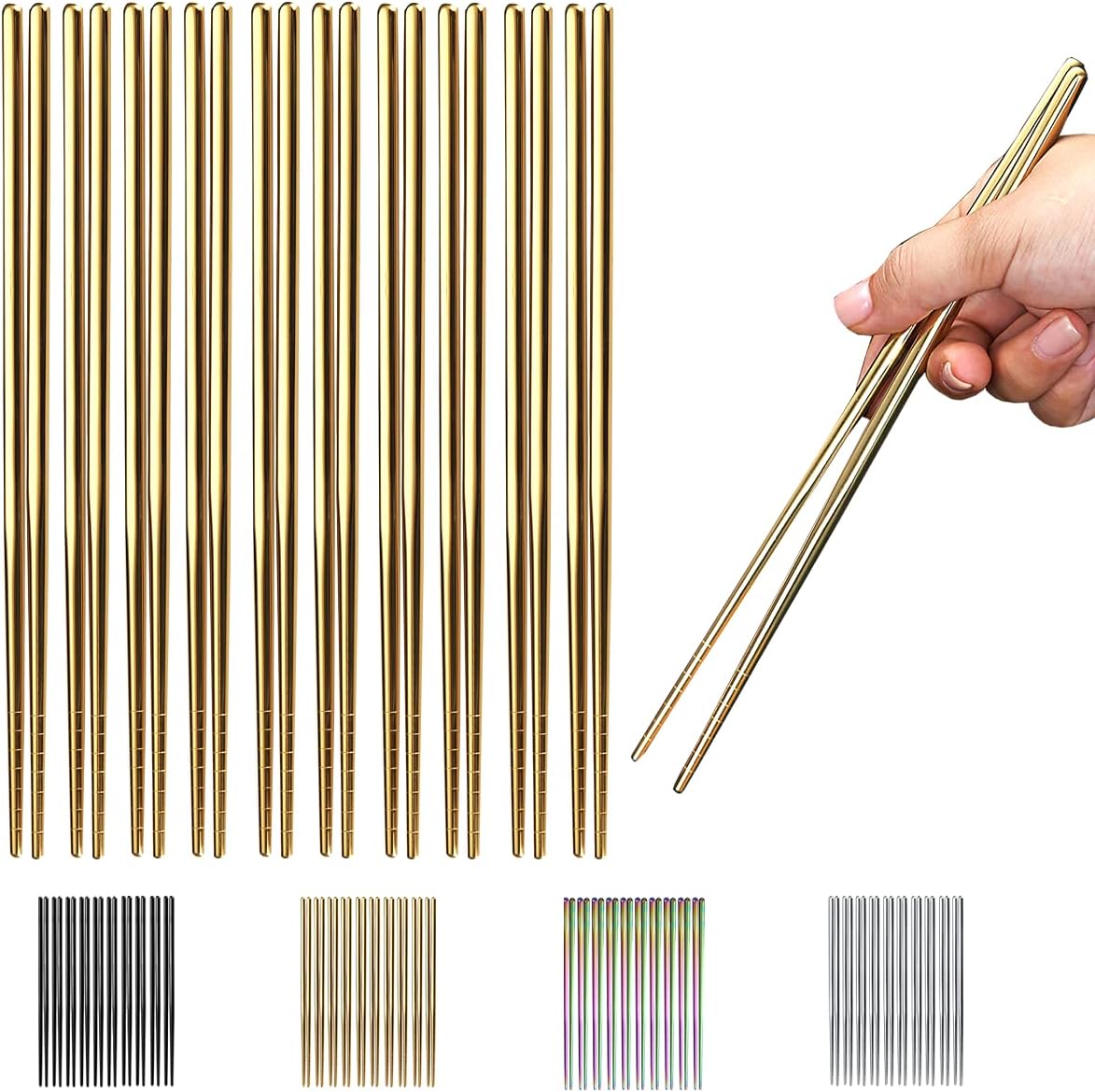 Detalle de HOMQUEN chopsticks-G eetstokjes, 10 paar goudkleurig roestvrij staal