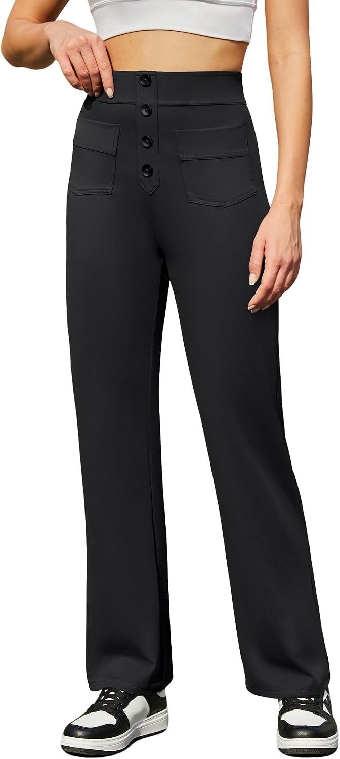 Detalle de Friptspyg Damen Freizeithose mit Hoher Taille – Stretch, Gerade Schnitte, Taschen