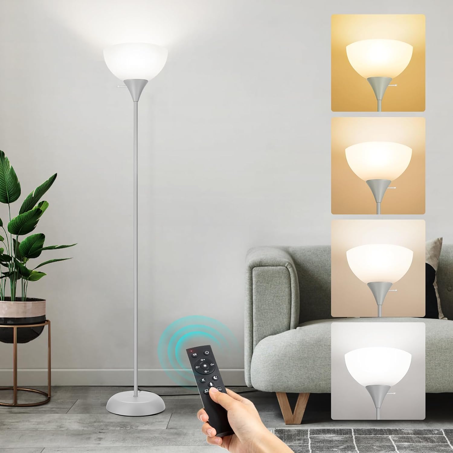 Detalle de OUTON Dimmable Upligther Floor Lamp with Remote Control (3000K–6000K) and 1H Timer