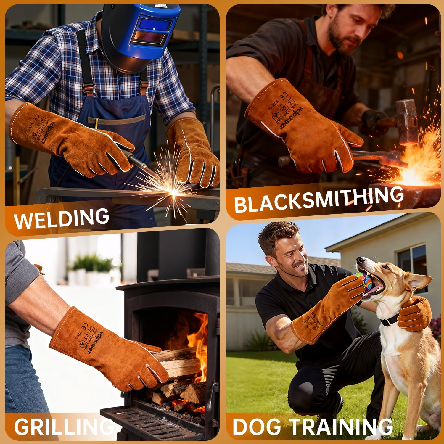 Thumbnail 3 de vclpower Fireplace Gloves 14in heat-resistant leather gloves 🧤