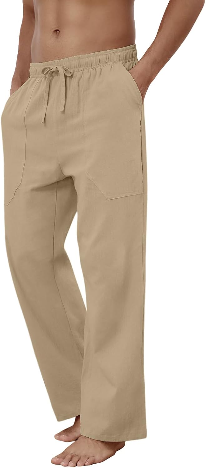 Thumbnail 4 de Puimentiua Cotton Linen Pants for Men — Loose Fit Elastic Drawstring Summer Beach Trousers