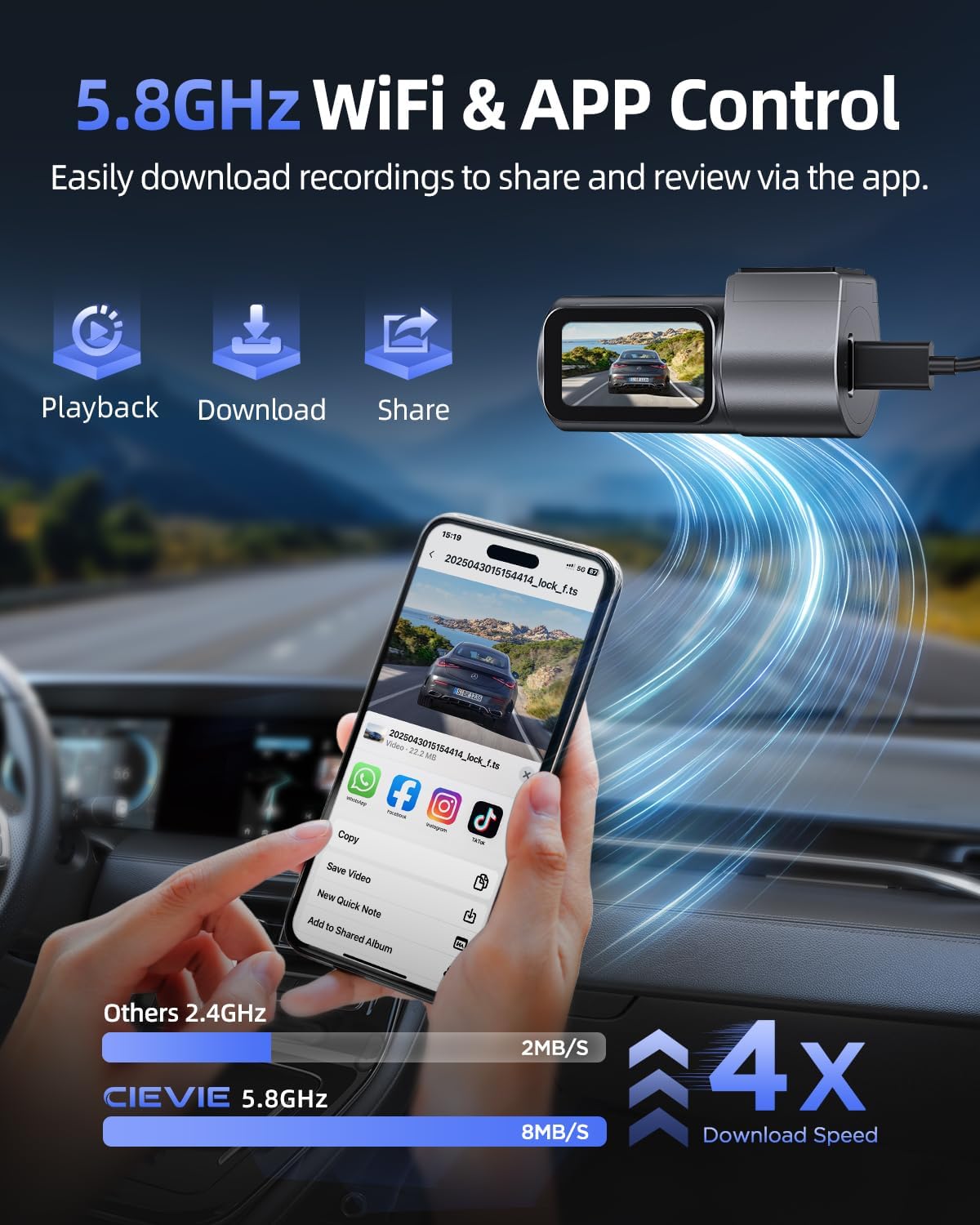 Thumbnail 4 de CIEVIE Dash Cam Front 4K – 1.5" IPS Display, 64GB, 170° Wide Angle