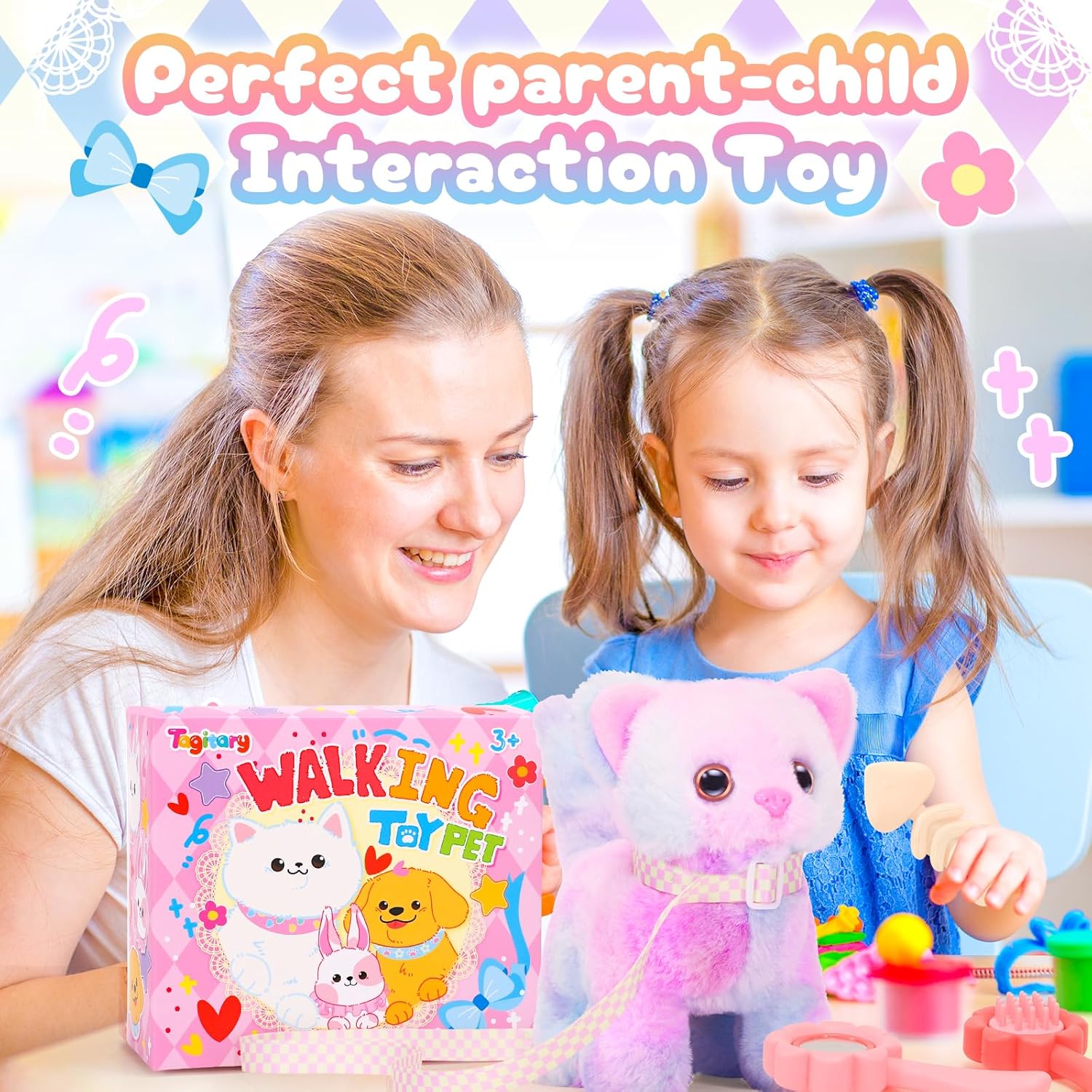 Thumbnail 5 de Tagitary Plush Interactive Electronic Cat Toy for Kids (moves, meows, wags tail) with leash