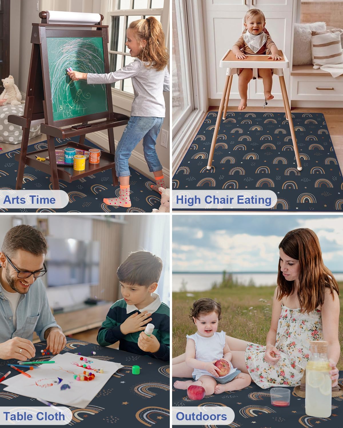 Thumbnail 6 de Blissful Diary Baby Splat Mat Under High Chair – 128 x 128 cm, Retro Rainbow