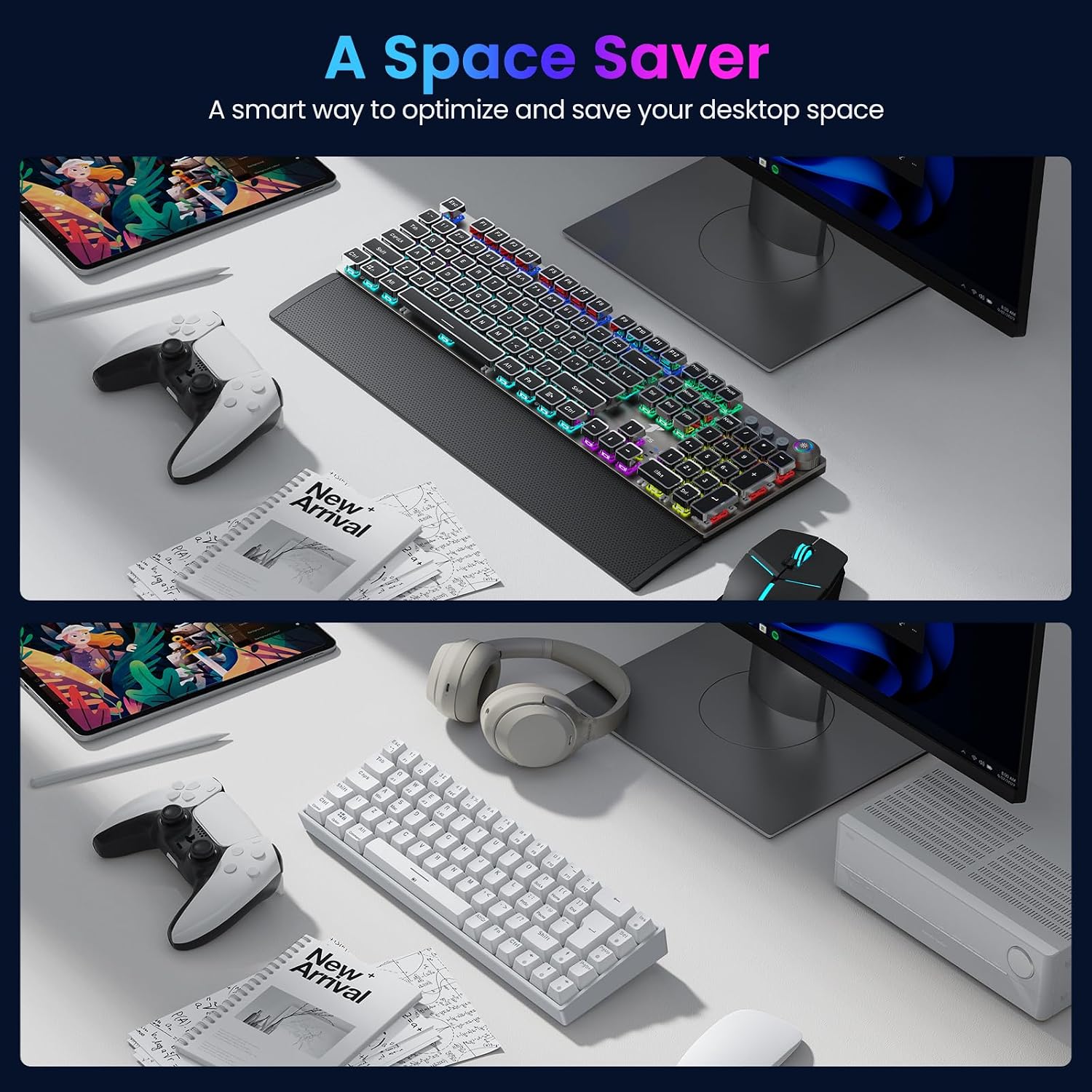 Detalle 2 de TECURS Wireless Mechanical Gaming Keyboard RGB UK Layout 65% (65%) TKL with Red Switches, 2.4G/Bluetooth/Wired, Easy multi-device pairing