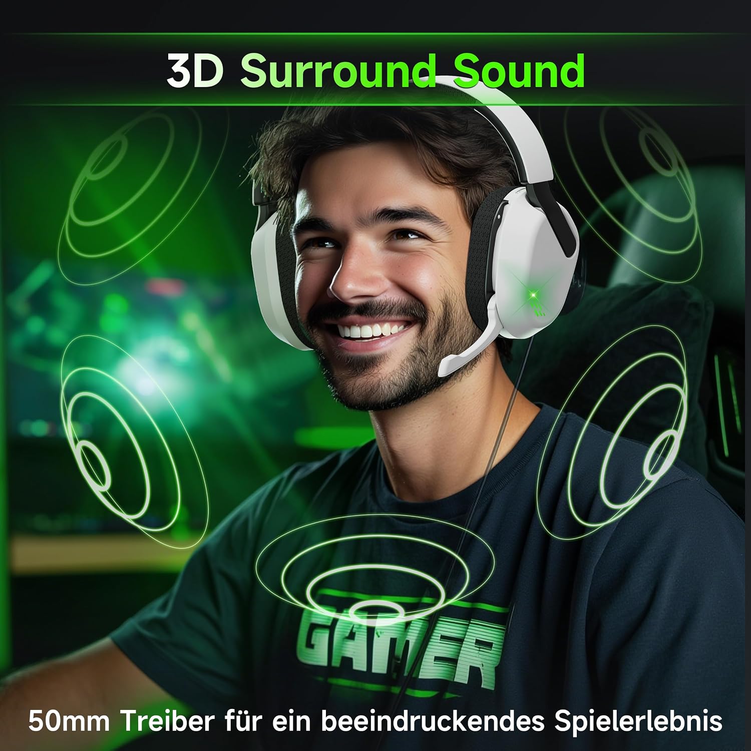 Detalle de Gvyugke Kabelloses Gaming Headset – 2,4-GHz + Bluetooth 5.4, 50 mm Treiber, Flip-to-Mute Mikrofon