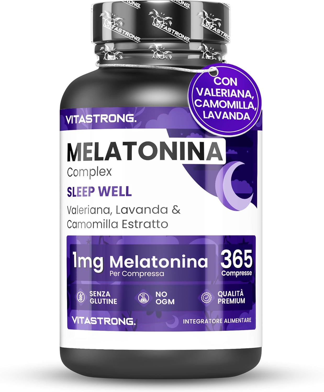 Detalle de Melatonina Vitastrong Complex 365 Micro-Comprime 1 mg con Camomilla, Valeriana, Lavanda e Vitamina B6