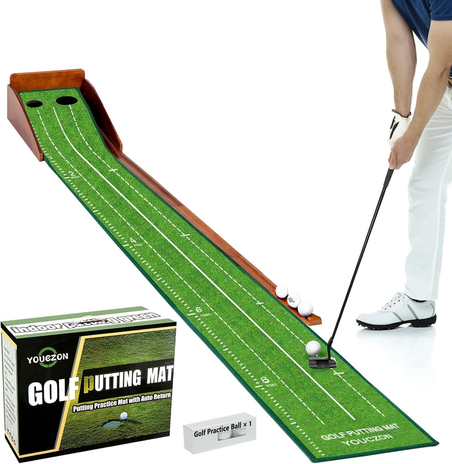 Thumbnail 6 de YOUCZON Indoor Putting Green Mat with Auto Ball Return & Solid Wood Base
