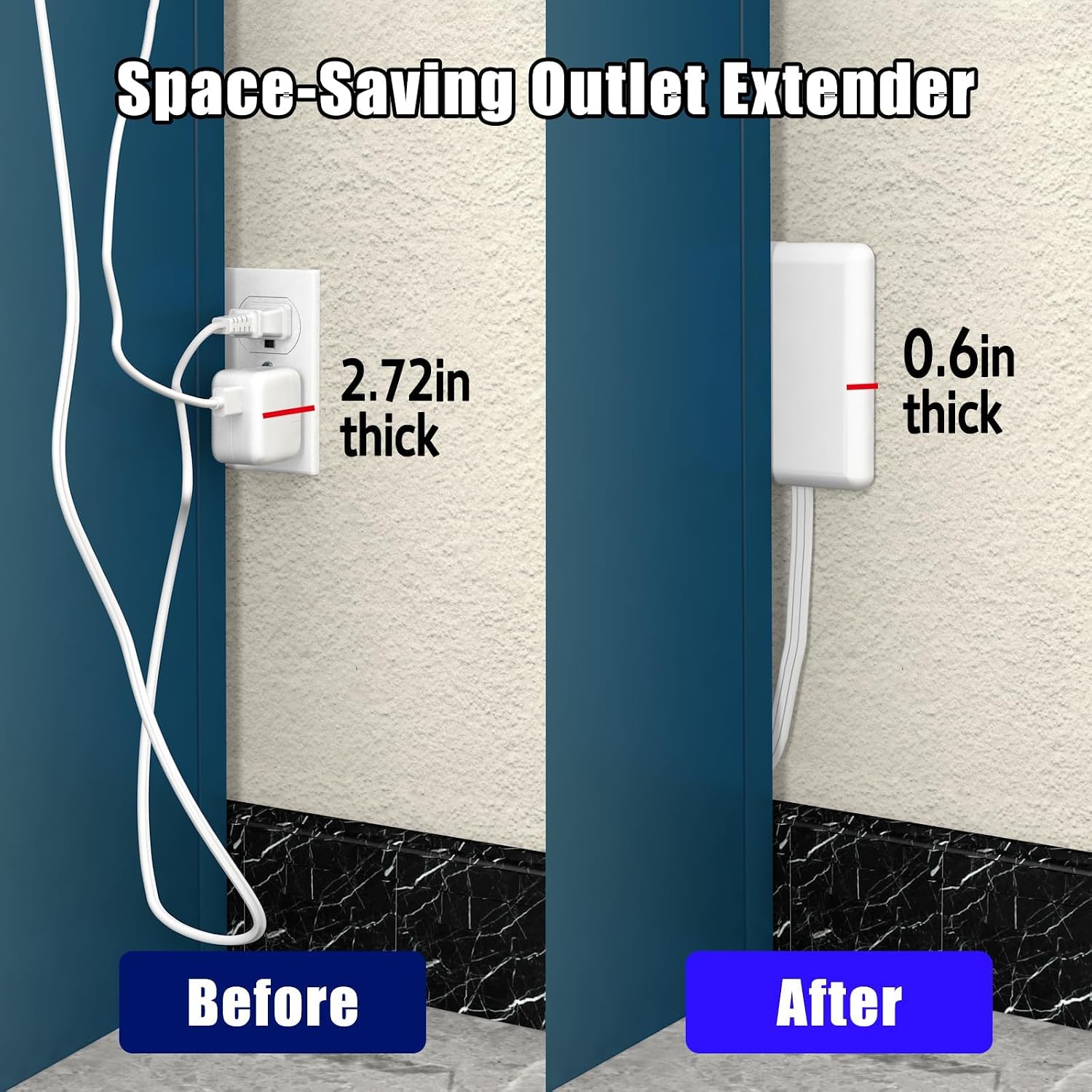 Thumbnail 6 de CABOCASA 2 Pack 3ft Flat Plug Extension Cord with 3 Outlets and Detachable Ultra-Thin Outlet Cover