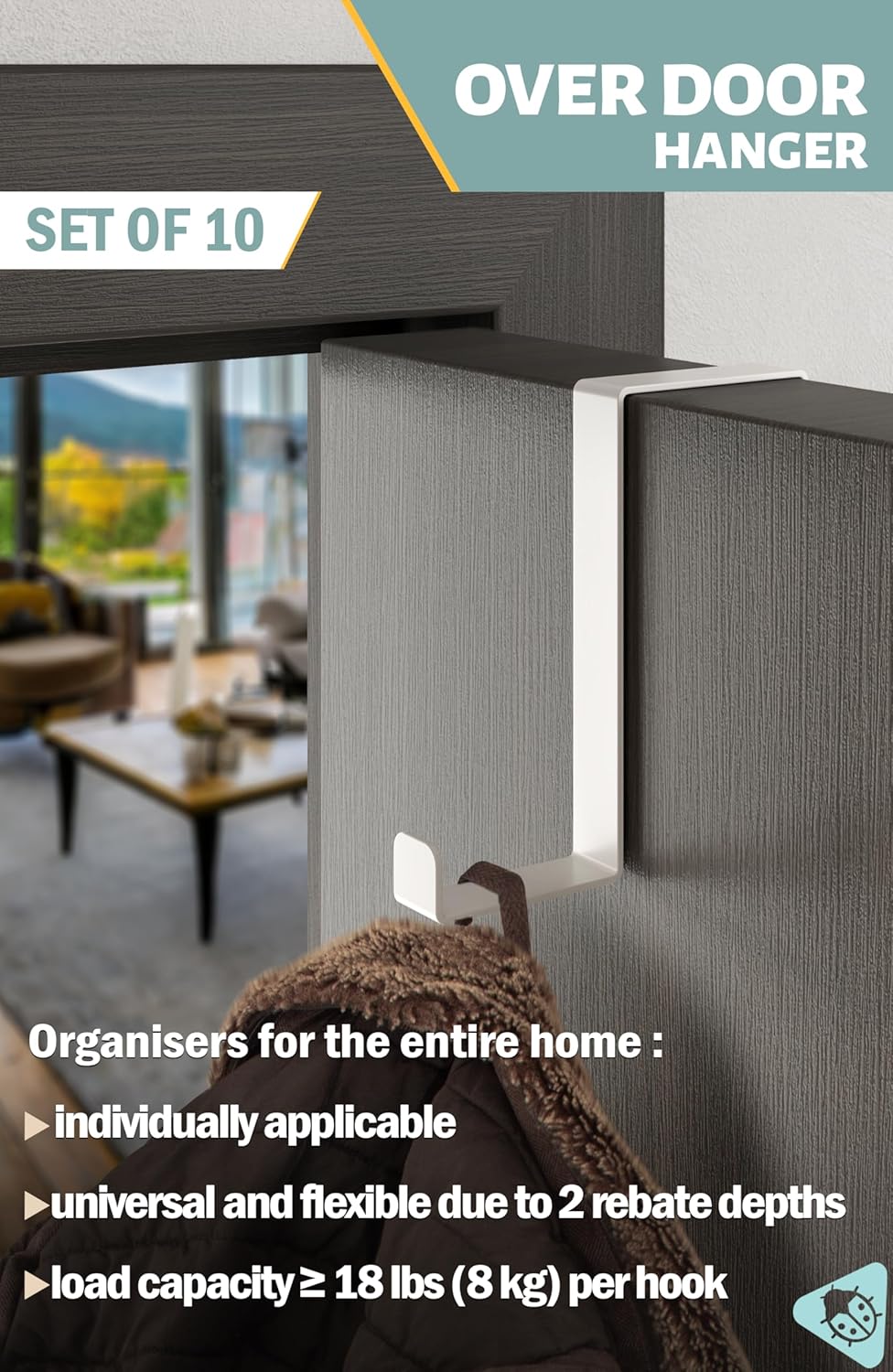 Detalle 2 de Menz Over Door Hanger set of 10, 4.6 cm 🚪