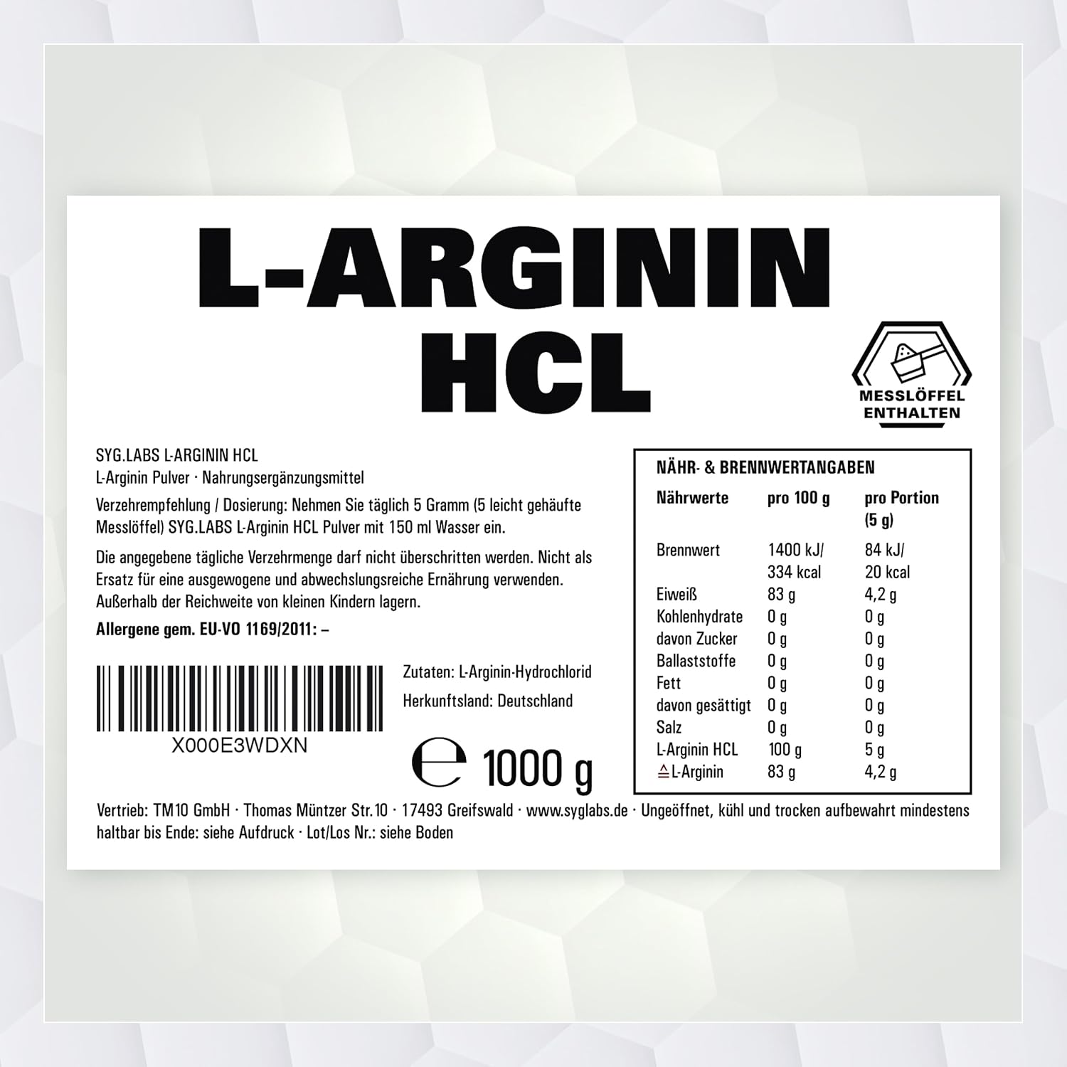 Thumbnail 3 de L-Arginin HCL 1000 g Pulver đź’Š