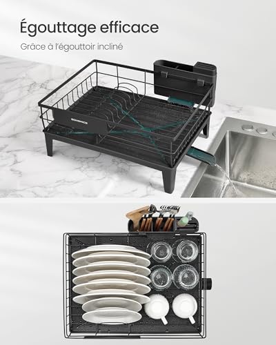 Thumbnail 6 de SONGMICS Égouttoir à Vaisselle KCS550B01 – Organisateur de plan de travail rotatif 360° avec porte-couverts