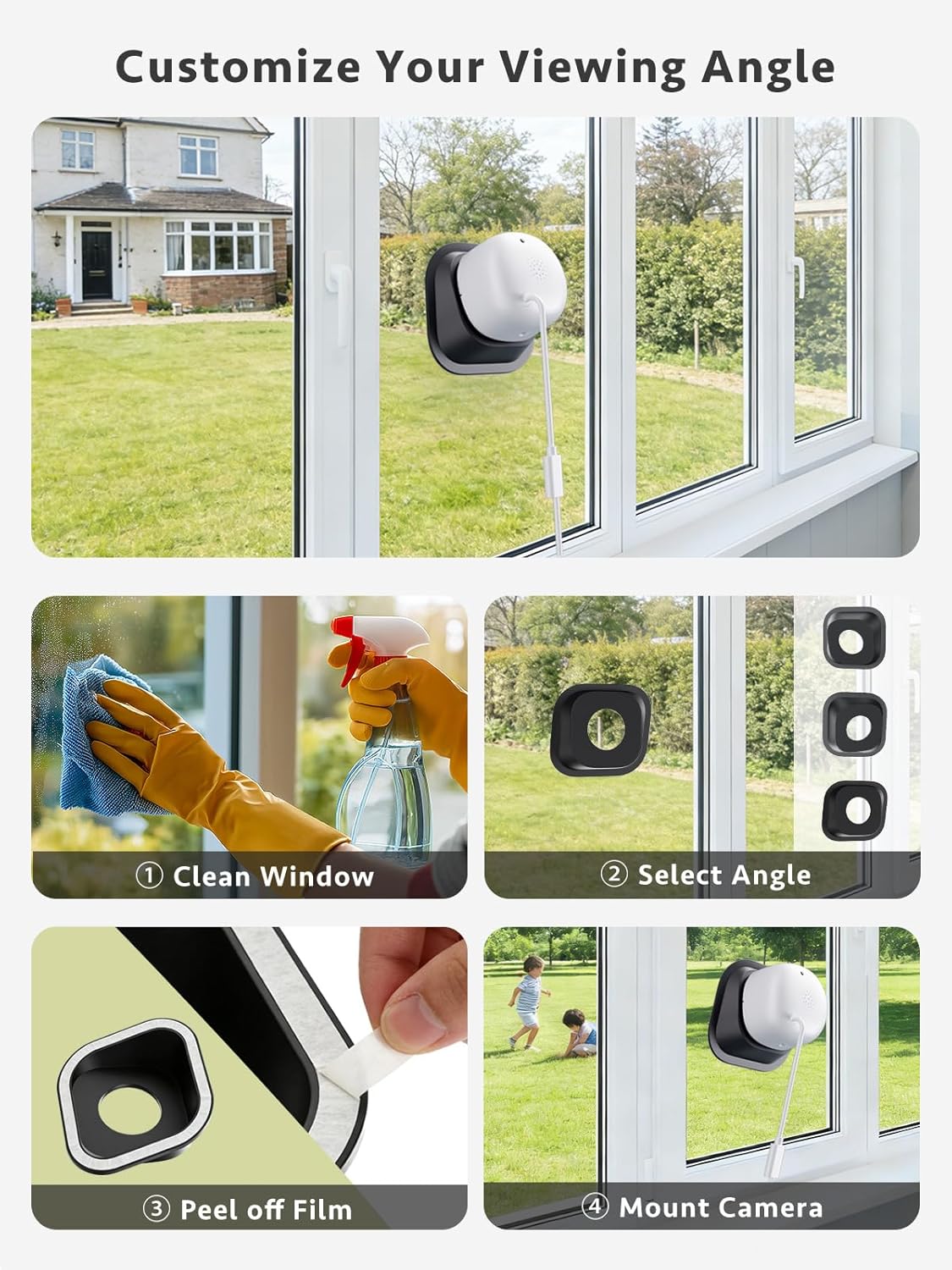 Thumbnail 1 de FAMVIVA 2K No-Drill Window Security Camera with 18° Tilt Mount, Dual-Band WiFi & AI Human Detection