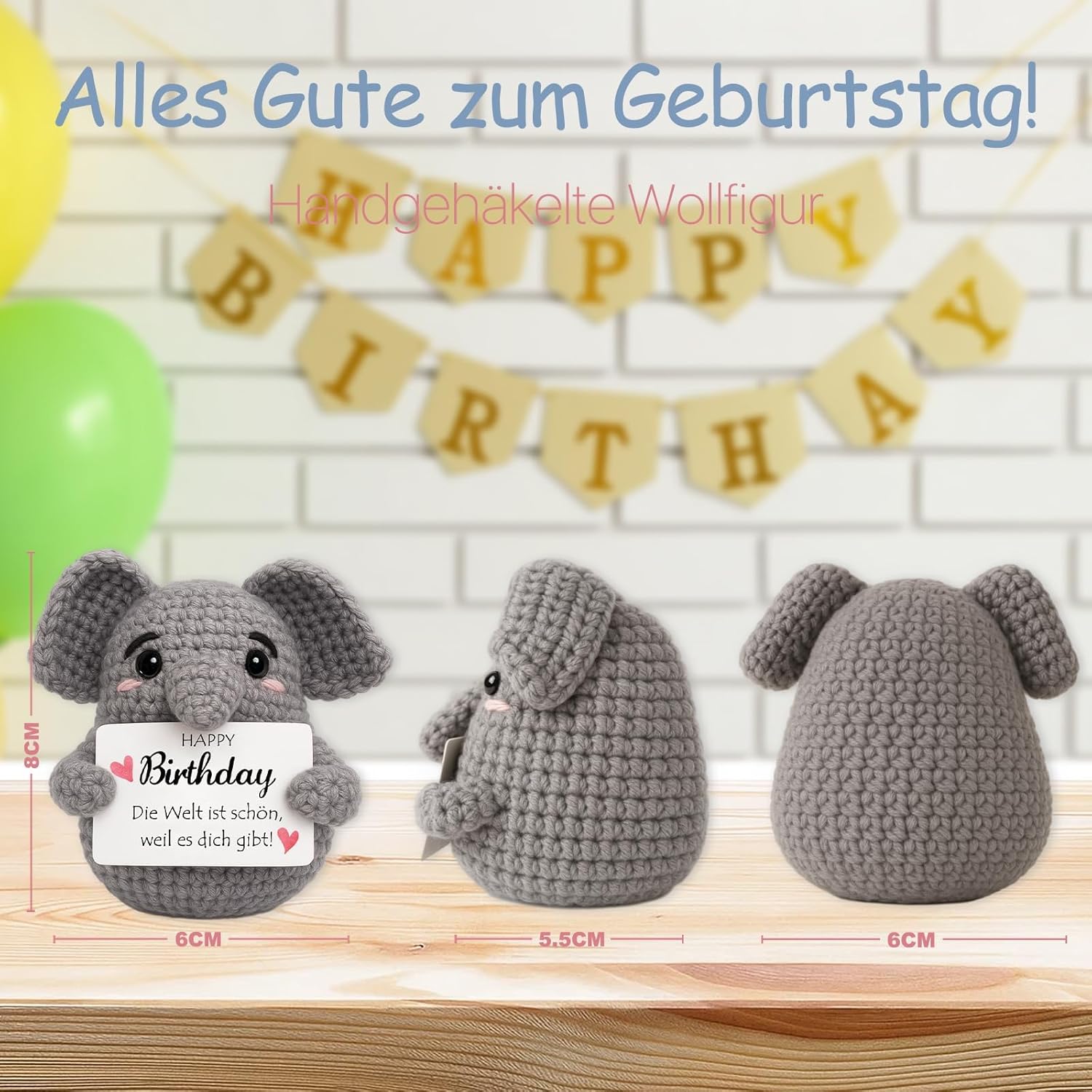 Thumbnail 2 de Positiver Elefant & Glücksbringer-Schlüsselanhänger „Pocket Hug“ – Geburtstagsgeschenk für mehr Mut