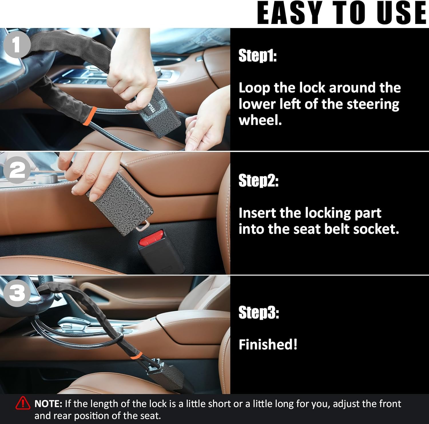Thumbnail 5 de Tevlaphee Upgraded Steering Wheel Lock – Double Anti-Theft Protection in High-Visibility Steel