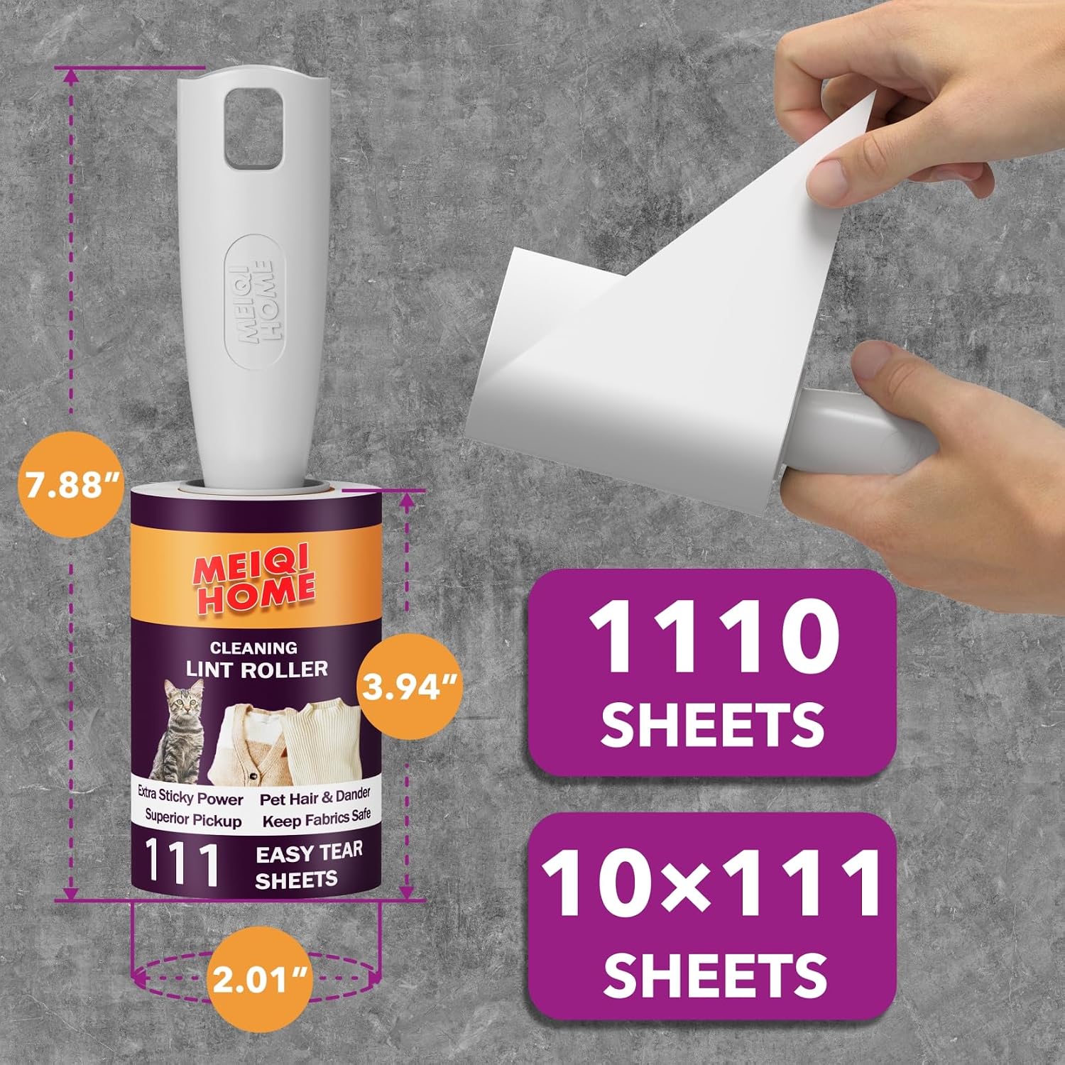 Detalle 2 de MEIQIHOME ZMQ0510 Pet Hair Lint Roller Set, 1,110 Sheets, 10 Rollers