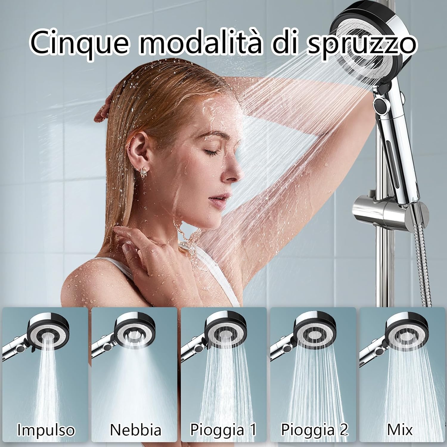 Detalle 2 de Nafall Soffione doccia ad alta pressione con filtro 5 modalità