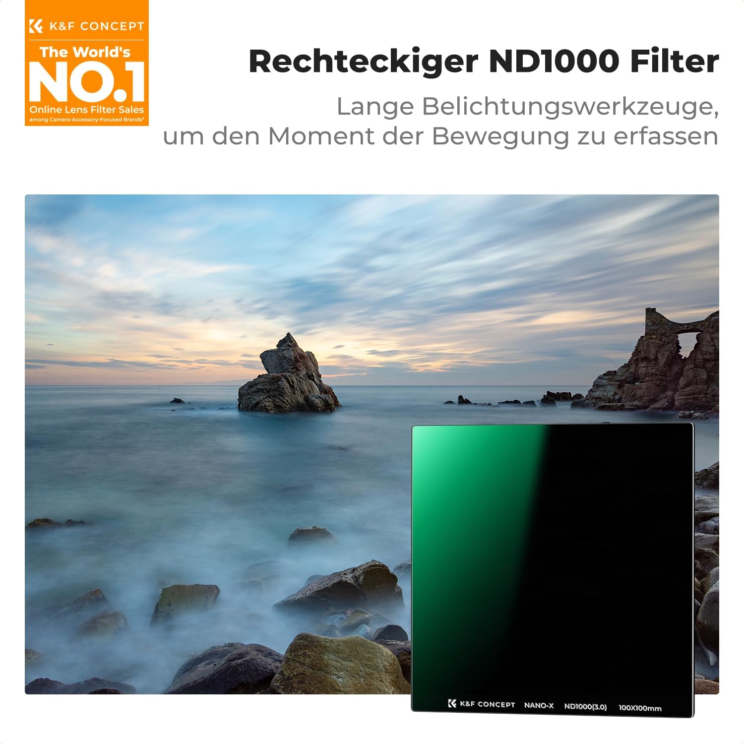 Thumbnail 1 de K&F CONCEPT Rechteckfilter ND1000 100x100 mm – 10 Blendenstufen, Nano-Xcel Serie