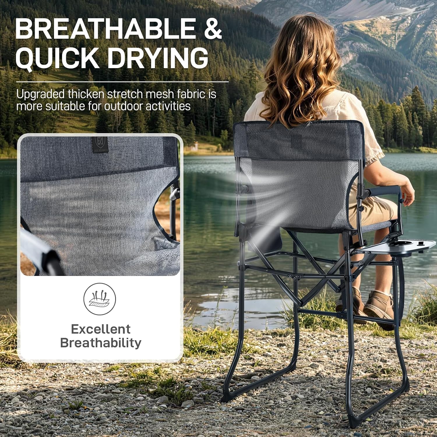 Thumbnail 6 de EVER ADVANCED EA-DC-1026T Tall Folding Director's Chair, 30.7-Inch Seat
