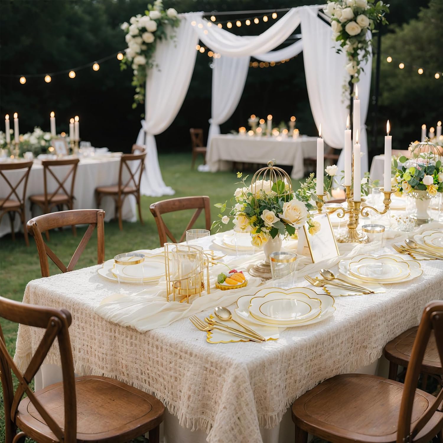 Thumbnail 3 de Wonderful Ivory Plastic Plates 350pcs for 50 Guests