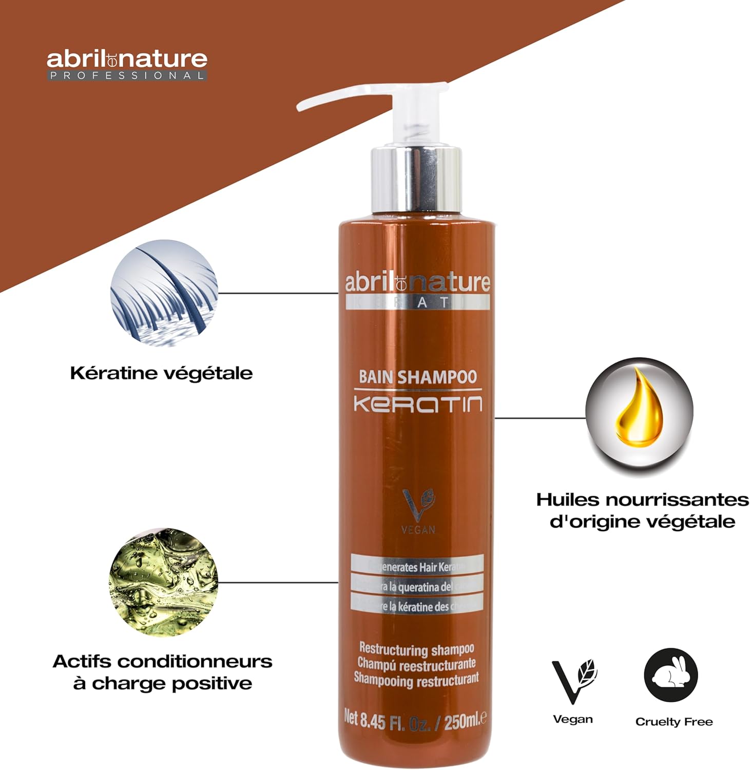 Thumbnail 4 de abril et nature Shampooing Professionnel à la Kératine – Répare & Restructure, cheveux naturels ternes (1000 ml)