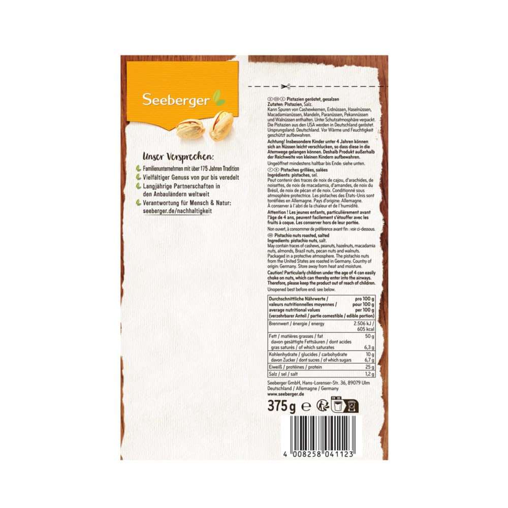 Detalle 2 de Seeberger geröstete & gesalzene Pistazien – 7er Pack mit Schale, vegan (7 x 375 g)