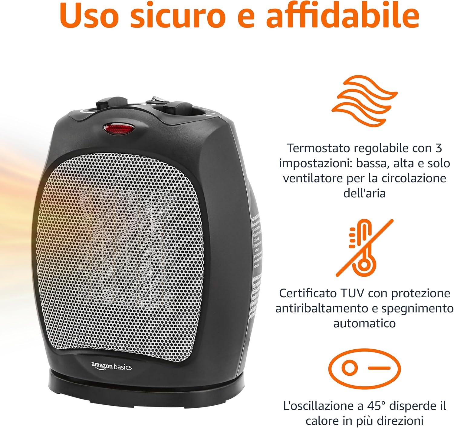 Thumbnail 1 de Amazon Basics Termoventilatore oscillante in ceramica 1800 W con termostato regolabile – Nero