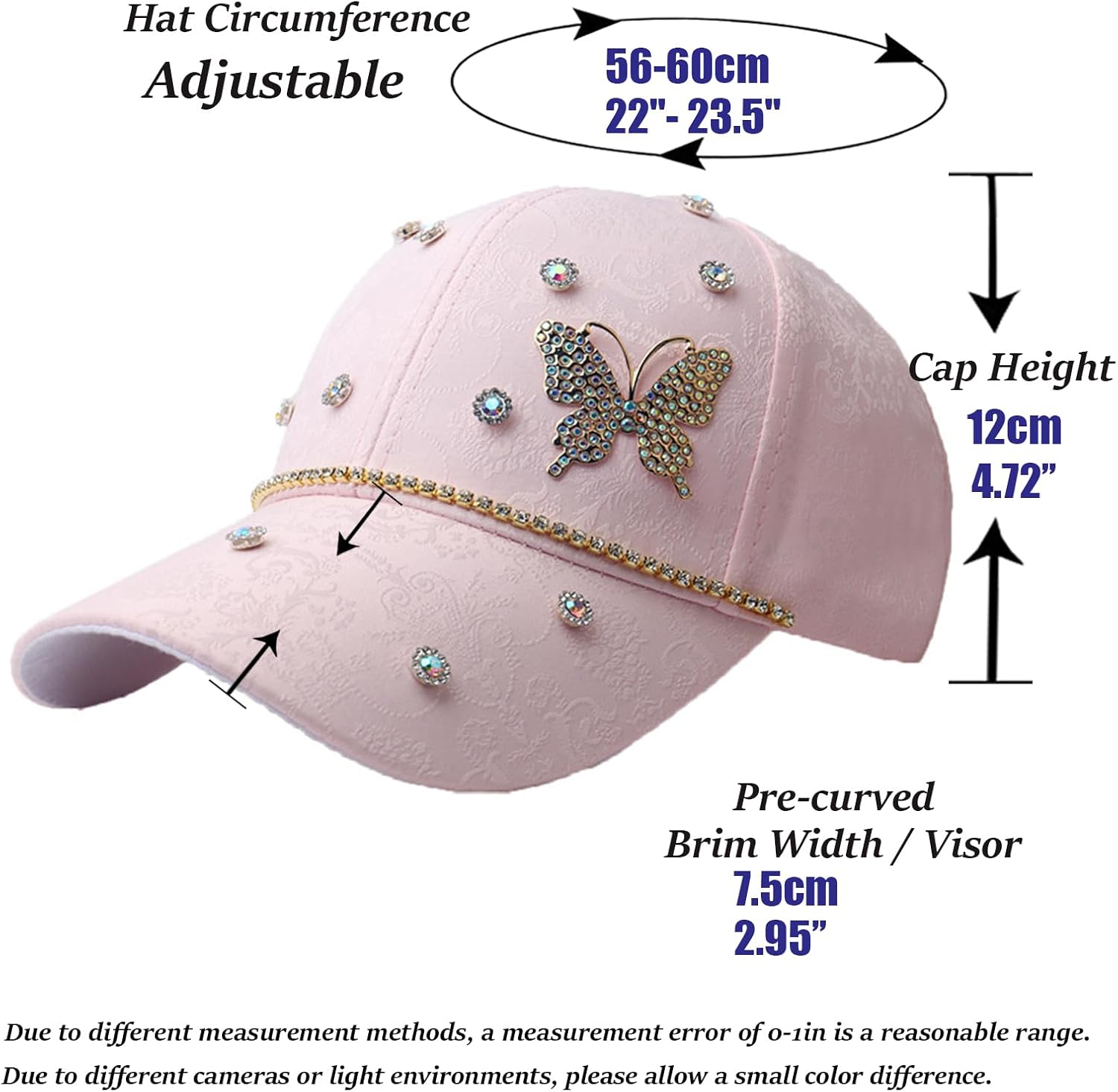 Thumbnail 3 de NiceYnn Women Print Flower Rhinestone Butterfly Baseball Hat – Adjustable Sun Cap