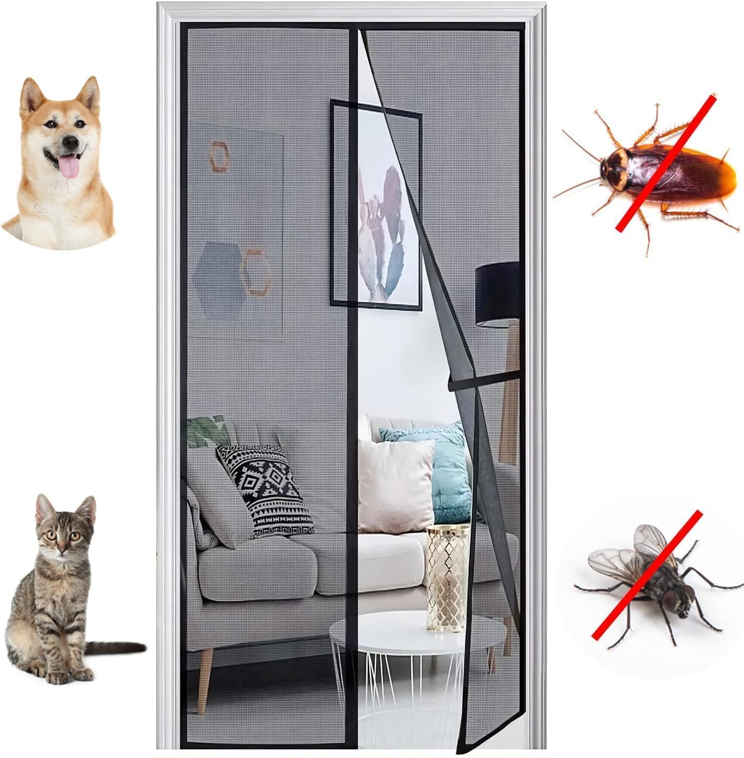 Thumbnail 3 de Panngu magnetisches Fliegengitter für Balkontür (110×235 cm) – Fliegenvorhang ohne Bohren mit Magnetverschluss, Schwarz