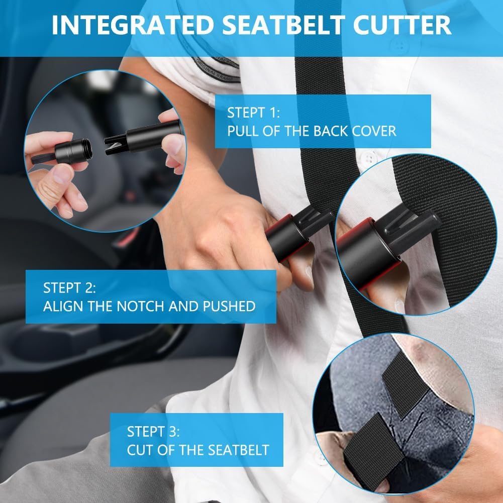 Detalle de URAQT Car Safety Hammer 2Pcs – 2 in 1 Window Breaker & Seatbelt Cutter