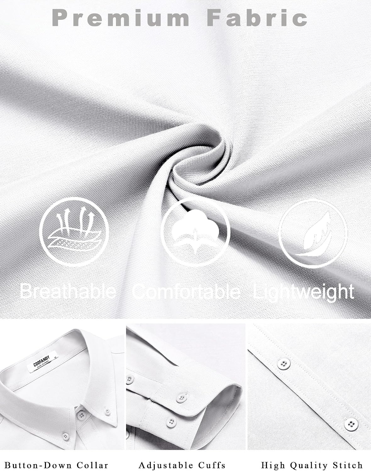 Detalle de COOFANDY Chemise Homme à Manches Longues en Coton – Coupe Classique Boutonnée