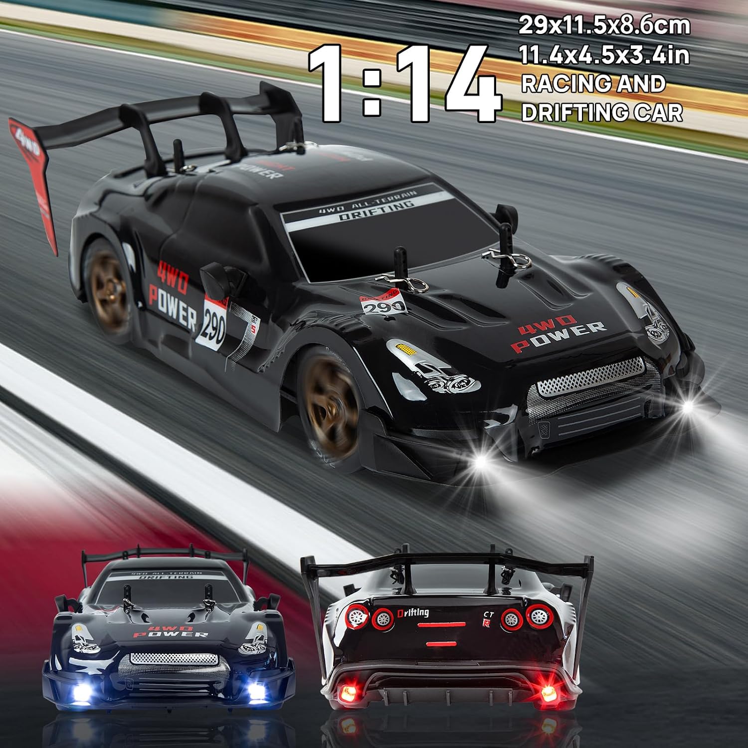 Detalle de BORSTOYPRO 1:14 RC Drift Car (4WD, 2.4Ghz) with Proportional Throttle & Dual Tyre Swap