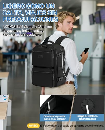 Detalle de LYNXCHER Mochila 40x30x20: cabina para Ryanair/EasyJet con compartimento para portátil 15,6