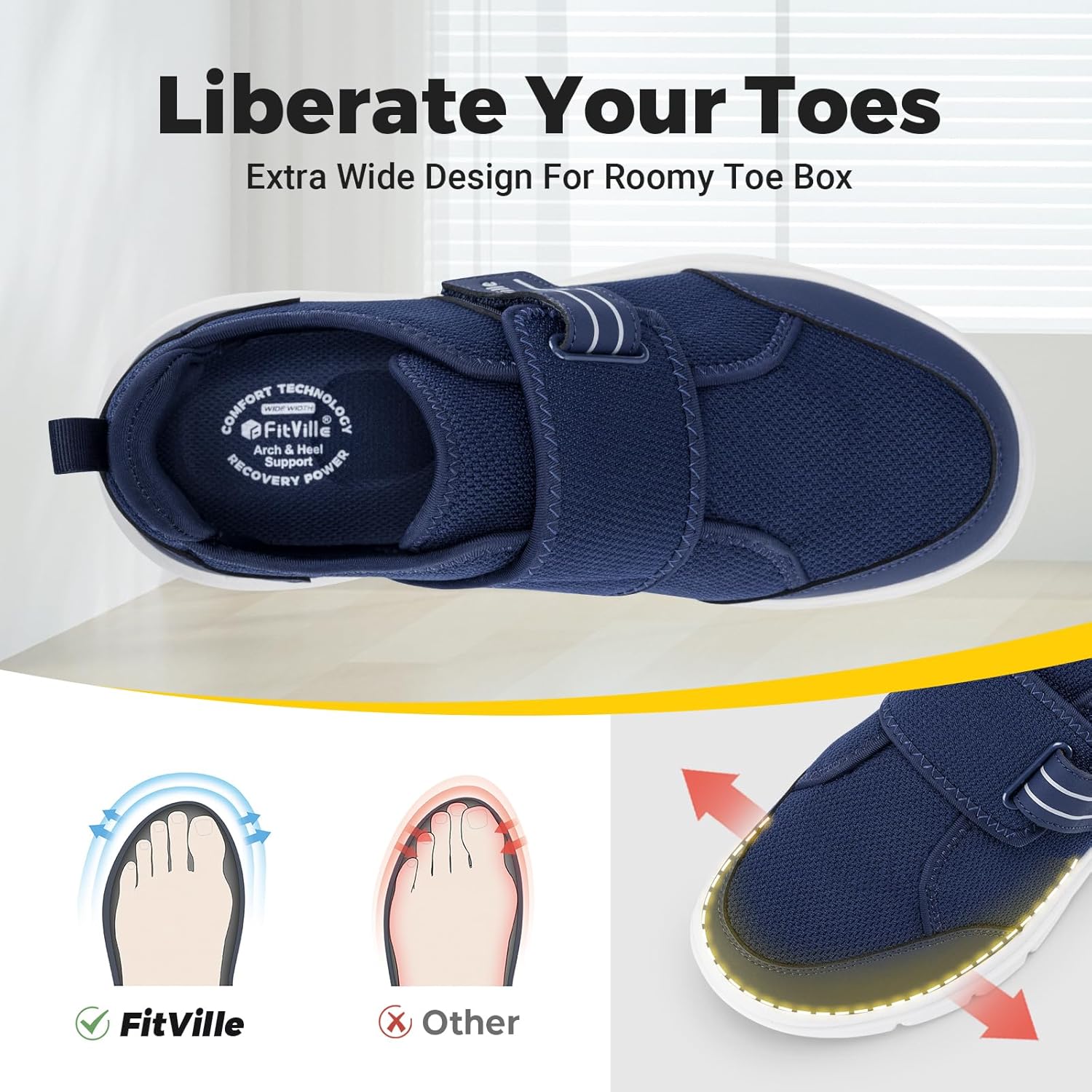 Thumbnail 3 de FitVille Chaussures Diabétiques Homme Extra Larges – Baskets de rééducation respirantes pour marche et confort quotidien