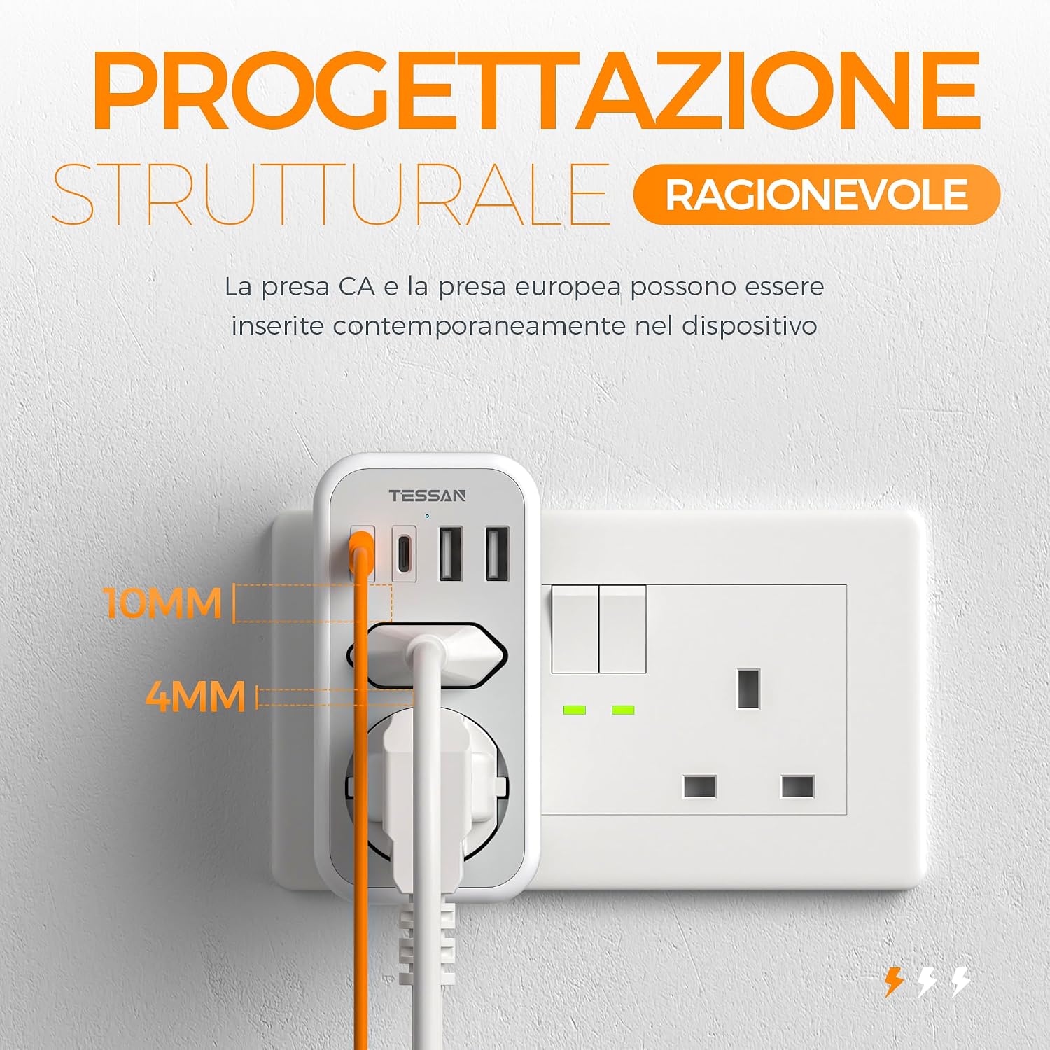 Thumbnail 6 de TESSAN Adattatore Presa Inglese a Spina Italiana 6 in 1 con 2 USB-C e 2 USB-A: la soluzione compatta per viaggiatori