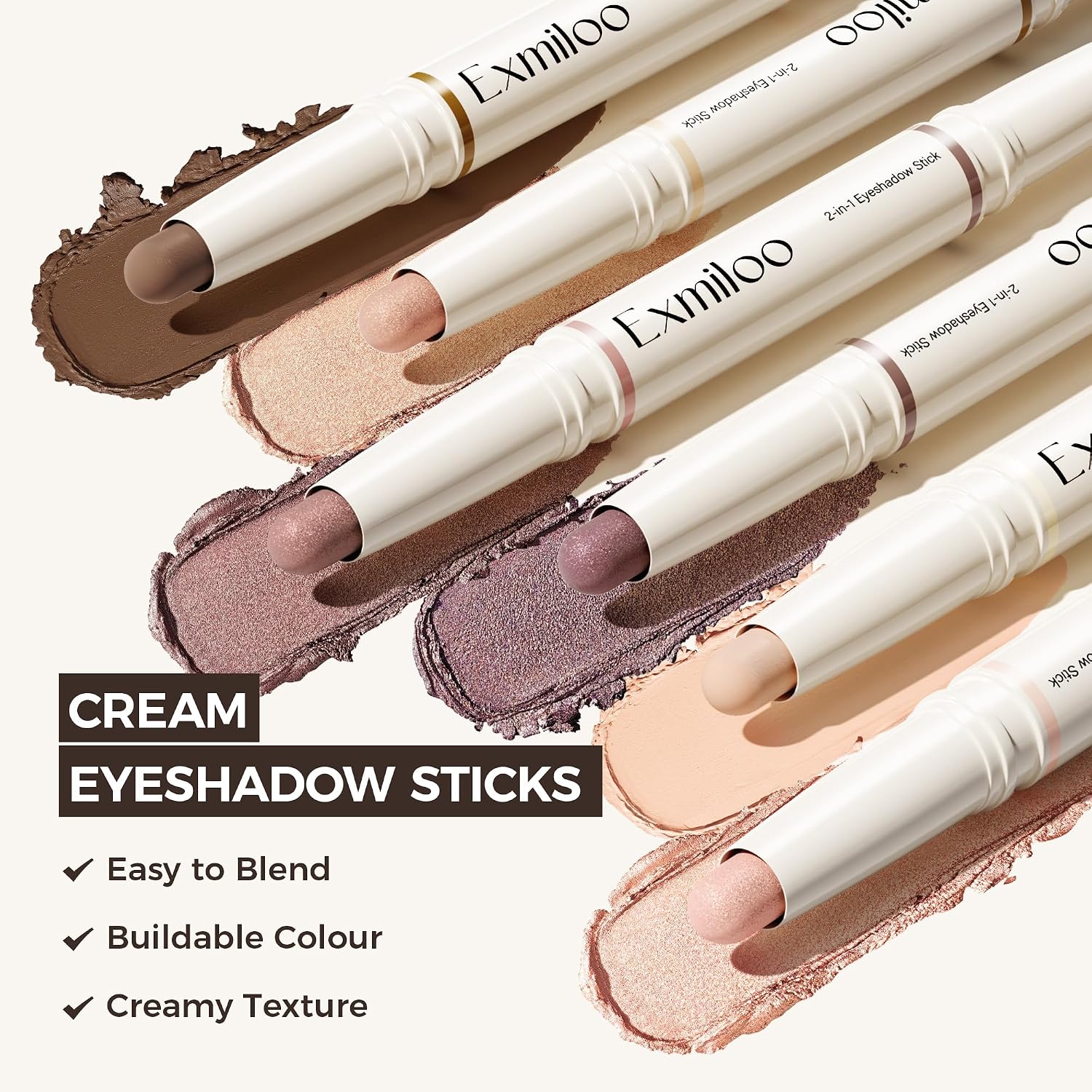 Detalle de Exmiloo Doppelseitiger Lidschatten-Stift (matt & schimmer) Taupe Twilight – wasserfest, wischfest, langanhaltend