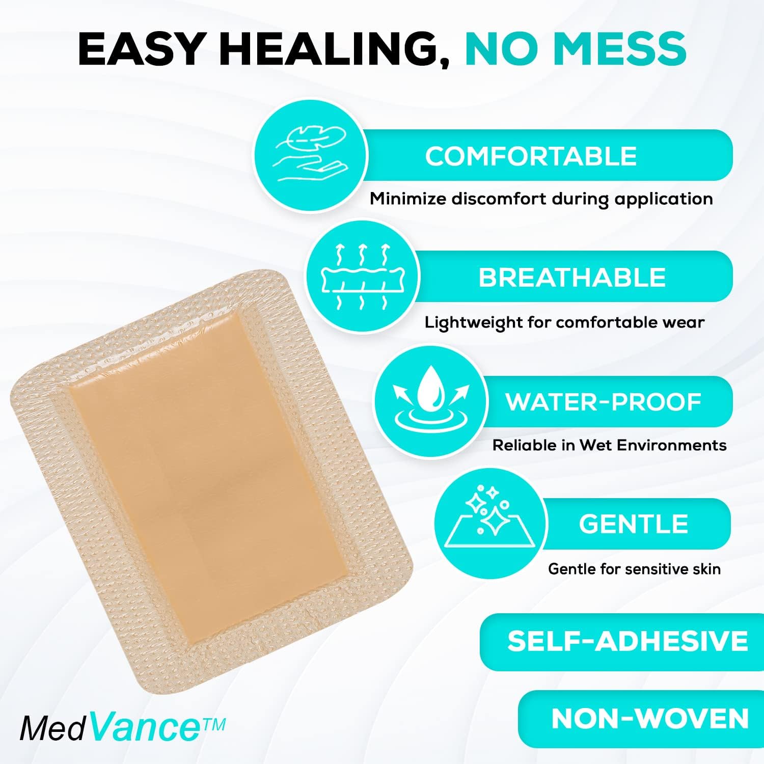 Detalle de MedVance Silicone Foam Dressing (Waterproof Silicone Pad) — Waterproof, Easy Apply Bandages, Box of 5