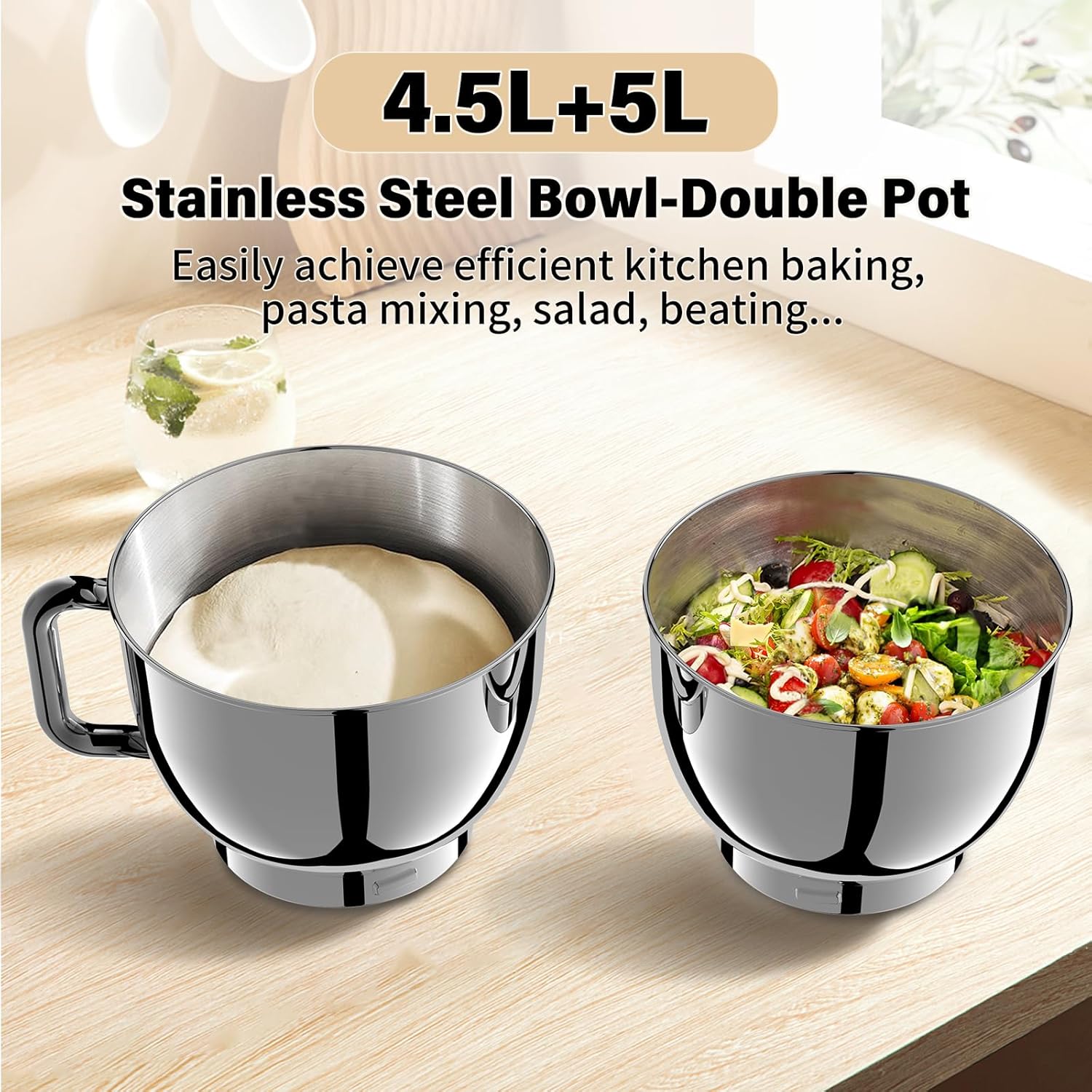 Thumbnail 1 de Vospeed Stand Mixer with 4.5L + 5L bowls, 8-speed 1000W tilt-head electric mixer