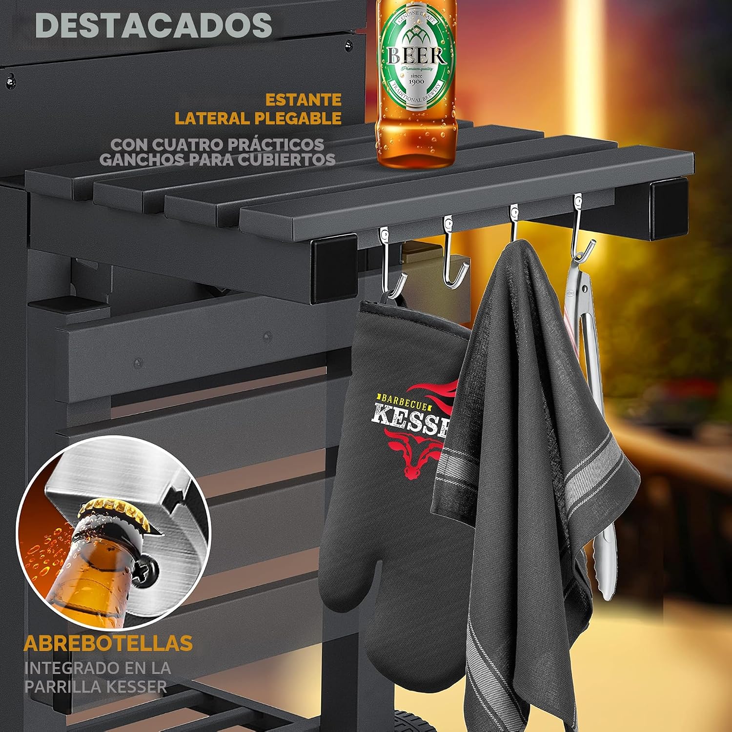Thumbnail 6 de KESSER Parilla de Carbón con Carrito y Tapa XL – BBQ grande con termómetro y almacenamiento