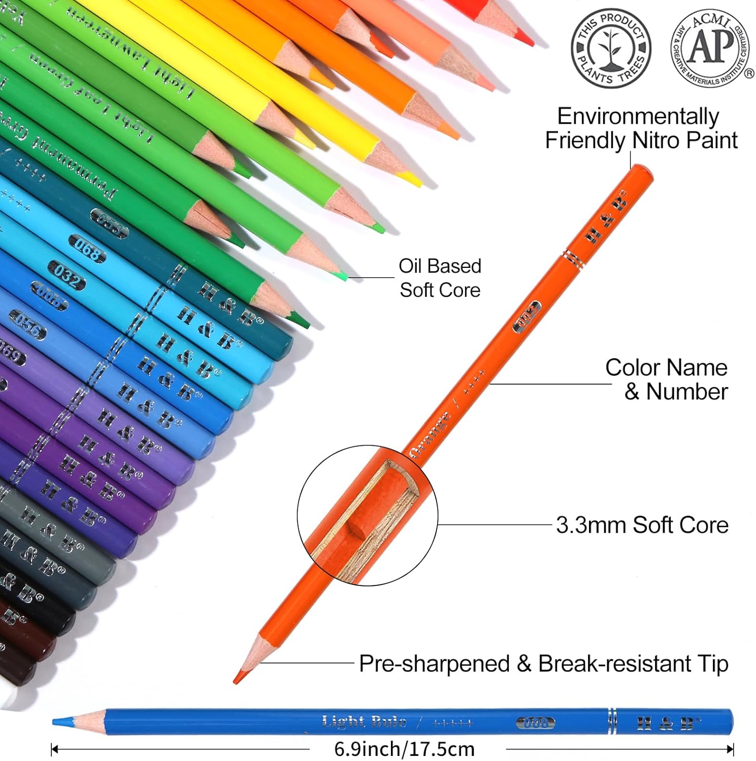 Thumbnail 2 de H & B Lot de 180 Crayons de couleur à base d'huile – ensemble professionnels pour débutants et artistes