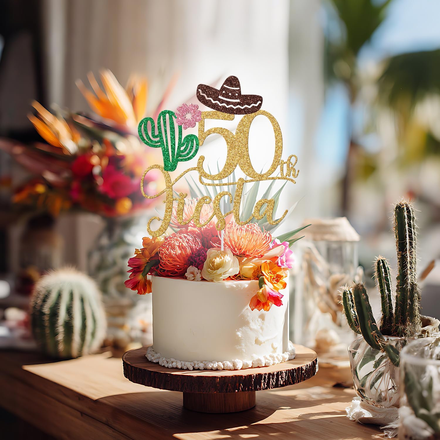 Detalle 2 de 50th Birthday Cake Topper, Glitter Cardboard