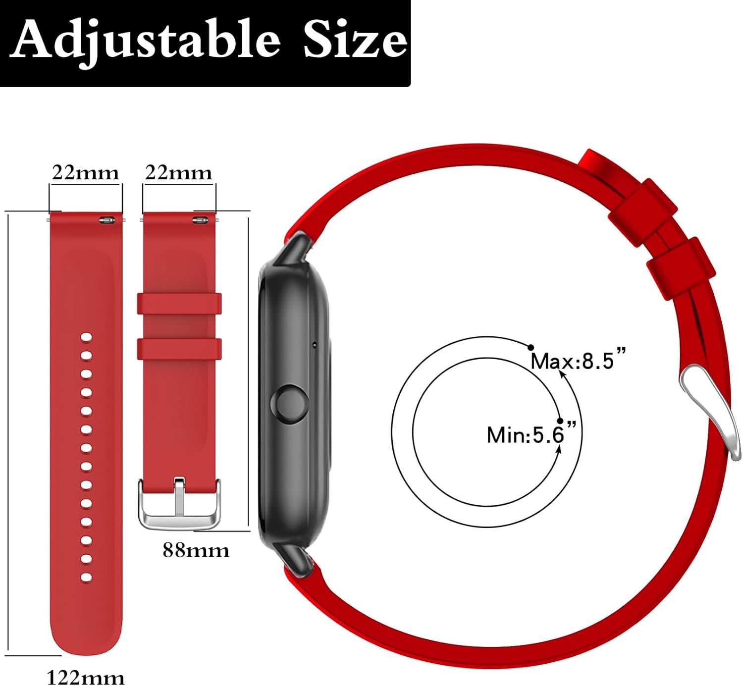 Thumbnail 3 de SUGARJAR 22mm Silicone Strap for Nerunsa P66D and Compatible 22mm Watches