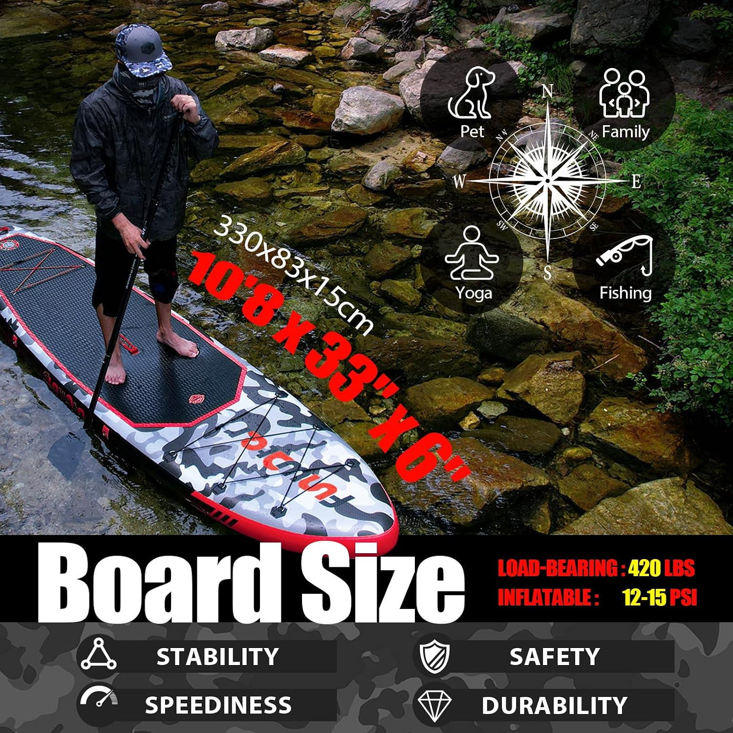 Detalle de FunWater Inflatable Stand Up Paddle Board with Premium Accessories (11'6''/11'/10'6'')