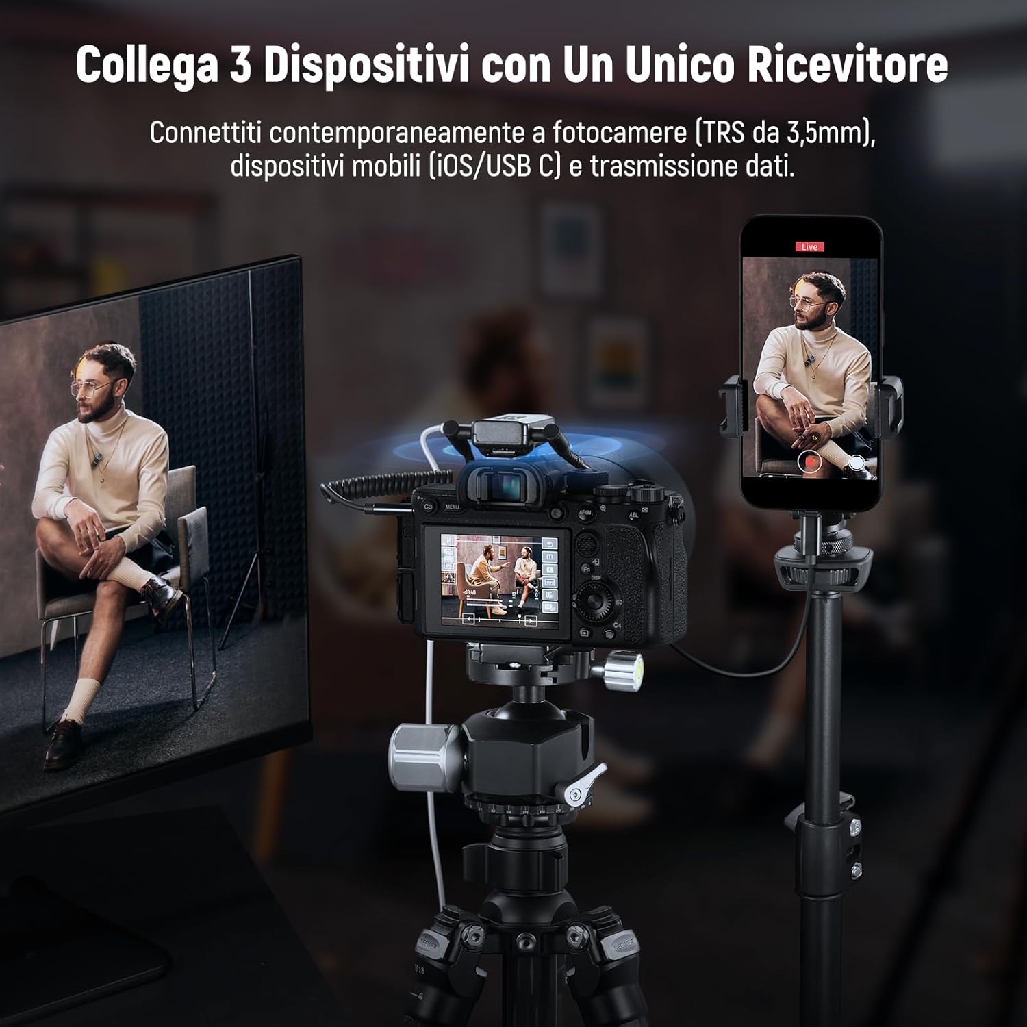 Detalle 2 de Neewer CM28 microfono lavalier wireless con anti-rumore e registrazione su 4GB