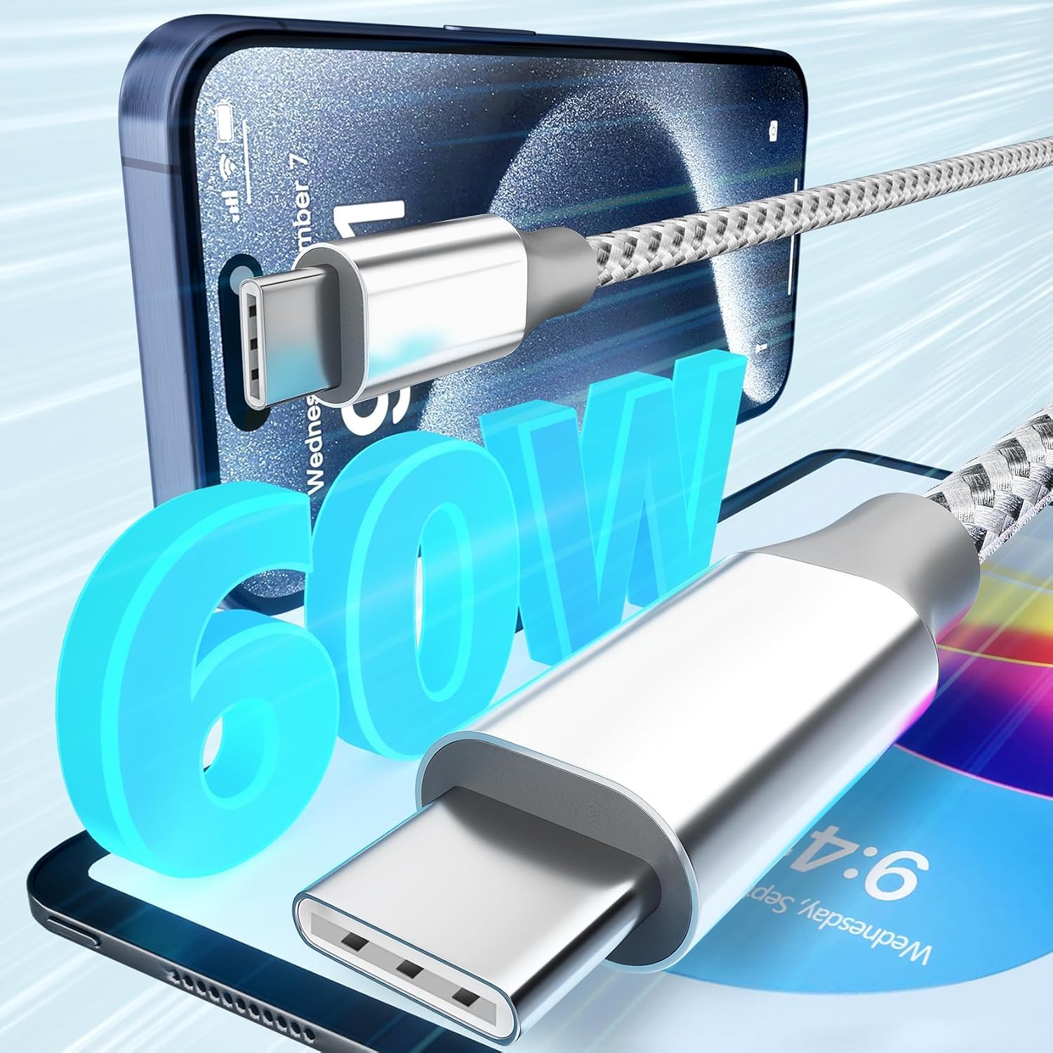 Detalle de KYEHD USB C Cable 10FT 60W fast charging cable