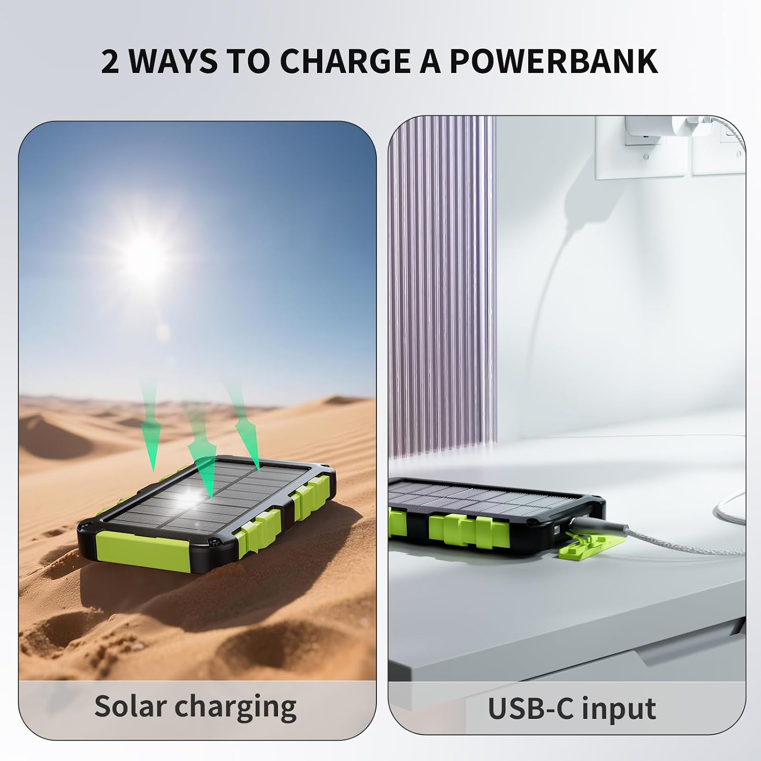 Detalle 1 de TOENNESEN Solar Power Bank 10000 mAh PD 15 W with USB-C and dual USB outputs (IPX4)