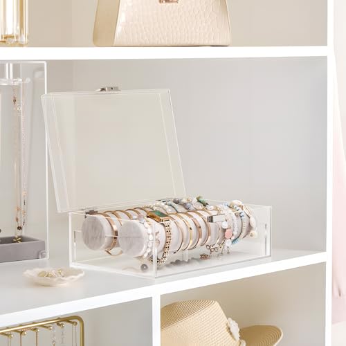 Detalle 2 de Lolalet Acrylic Bracelet Organiser Box, Clear Display Case with Velvet Rolls, No Drawer